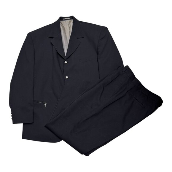 VINTAGE 2-Piece Office Casual Black Blazer Jacket & Dress Pants SUIT Mens XL - Picture 1 of 6